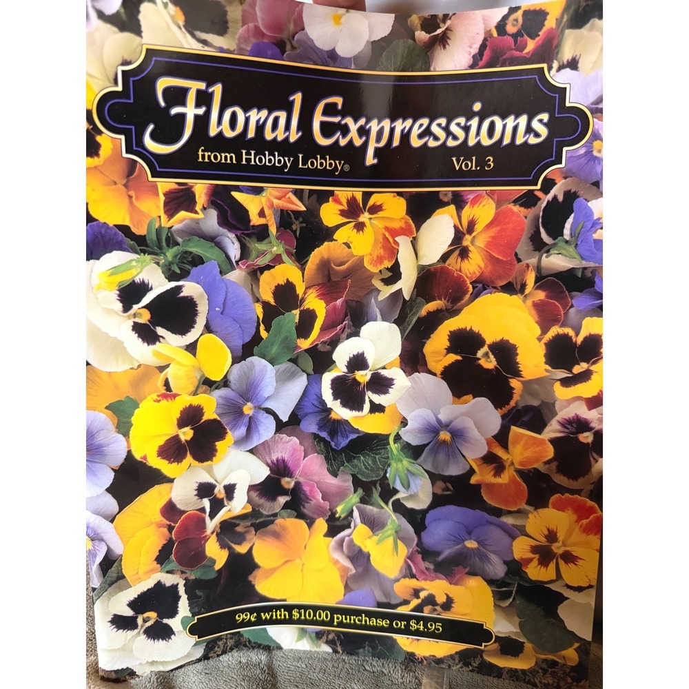 Vintage 1997 Hobby Lobby Floral Pansy Art Print Yellow Purple White Botanical